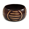 Wide Chunky Wooden Bangle Bracelet with Geometric Pattern/ Medium/Possible Natural Irregularities
