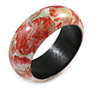 Round Wooden Bangle Bracelet with Abstract Motif Painted in Red/White/Gold Colours - Medium Size