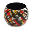 Wide Chunky Wooden Bangle Bracelet with Checked Pattern in Black/Red/Yellow/White - Medium Size