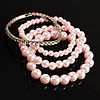Crystal&Imitation Pearl Bangles-Set of 4 (Silver&Pale Pink)