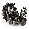 Black Floral Shell & Simulated Pearl Cuff Bracelet