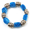 Blue Resin & Silver Tone Metal Bead Flex Bracelet - 18cm Length
