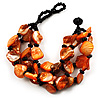 Multistrand Shell-Composite Beaded Bracelet (Black & Orange)