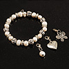 White Freshwater Pearl & Metal Bead  With Adjustable Charm Flex Bracelet
