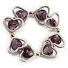 Silver Tone Heart Purple Glass Bead Flex Bracelet -18cm Length