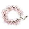 Pale Pink Glass Bead Bracelet (Silver Tone Metal) - 16cm Length (Plus 5cm Extender)