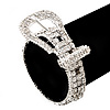 Unique Diamante 'Buckle' Bracelet In Rhodium Plated Metal - up to 19cm length