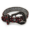 Unique Black & Red Diamante 'Buckle' Bracelet In Gun Metal Finish - up to 19cm length
