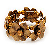 Antique Gold Flower Diamante Flex Bracelet - Up to 19cm length