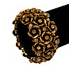 Wide Antique Gold Flower Diamante Flex Bracelet - Up to 19cm length