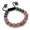 Pink Crystal Balls & Smooth Round Hematite Beaded Bracelet - 10mm - Adjustable