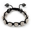 Unisex Clear Crystal Balls & Smooth Round Hematite Beads Bracelet - 10mm - Adjustable