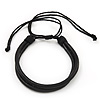 Unisex 2 Strand Black Leather Bracelet - Adjustable
