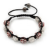 Unisex Bracelet Crystal Burgundy Red&Clear Crystal Beads 10mm - Adjustable