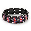 UK British Flag Union Jack Hematite Elasticated Bracelet - up to 20cm length