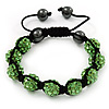 Unisex Grass Green Swarovski Crystal Balls & Smooth Round Hematite Beads Buddhist Bracelet - 12mm - Adjustable