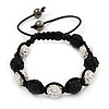 Unisex Buddhist Bracelet Crystal Black/Clear Swarovski Crystal Beads 10mm - Adjustable
