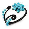 Turquoise Beaded 'Flower' Flex Bangle Bracelet - Adjustable