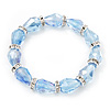 Light Blue Glass Bead With Clear Crystals Silver Rings Flex Bracelet - 18cm Length