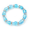 Pale Blue Glass Bead With Clear Crystals Silver Rings Flex Bracelet - 18cm Length