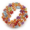 Acrylic Flower Bead Coil Flex Bracelet (Orange) - Adjustable