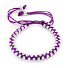 Plaited Purple Silk Cord With Silver Tone Bead Friendship Bracelet - Adjustable