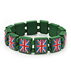 UK British Flag Union Jack Green Stretch Wooden Bracelet - up to 20cm length