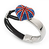 Swarovski Crystal Union Jack 'Heart' Leather Cord Bracelet - 17cm Length (for smaller wrists)