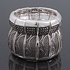 Burn Silver Finish Wide Textured Flex Bracelet - 18cm Length