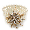 Multistrand White Simulated Glass Pearl 'Star' Flex Bracelet - up to 20cm Length