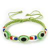 Evil Eye Acrylic Bead Protection Friendship Cord Bracelet In Lime Green - Adjustable