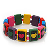 Multicoloured Wooden 'Heart' Flex Bracelet - Adjustable