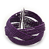 Boho Purple Glass Bead Plaited Flex Cuff Bracelet - Adjustable