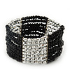 Multistrand Black Glass/ Silver Acrylic Bead Stretch Bracelet - 18cm Length