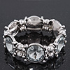 Vintage Crystal, Bead Stretch Bracelet In Burn Silver - 18cm Length