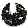 Boho Black/Silver Glass Bead Plaited Flex Cuff Bracelet - Adjustable