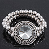 Burn Silver Metal Bead 'Watch' Style Flex Bracelet - 18cm Length