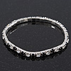 Slim Black/Clear Diamante Flex Bracelet In Silver Plating - 18cm Length