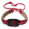 Unisex Black/ Pink Leather 'Peace' Friendship Bracelet - Adjustable