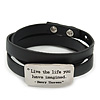 Black Leather 'Live the Life you have imagined' inscription by Henry Thoreau Wrap Bracelet (Silver Tone) - Adjustable