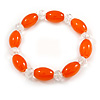 Orange/ Transparent Glass Bead Stretch Bracelet - 17cm Length