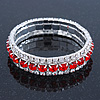 Bright Red/Clear Swarovski Crystal Flex Bracelet (Silver Tone Metal) - 18cm Length