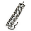 Wide Gun Metal Structured Bracelet With Clear Crystals - 17cm (9cm Extension)