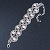 Chunky Rhodium Plated Mesh Chain Bracelet With Clear Crystals - 16cm (8cm Extension)