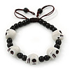 White Acrylic Skull Bead Children/Girls/ Petites Teen Friendship Bracelet On Black String - (13cm to 16cm) Adjustable