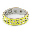 Crystal Studded Neon Yellow Faux Leather Strap Bracelet - Adjustable up to 20cm