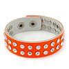 Crystal Studded Neon Orange Faux Leather Strap Bracelet - Adjustable up to 20cm