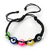 Evil Eye Multicoloured Acrylic Bead Protection Teen Friendship Black Cord Bracelet - (13cm to 16cm)Adjustable