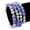 Lavender Ceramic & Silver Tone Acrylic Bead Coiled Flex Bracelet - Adjustable