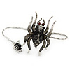 Silver Black, Grey Crystal Spider Palm Bracelet - Up to 19cm L/ Adjustable